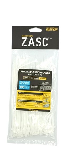AMARRE 2.5 mm X 150 mm. BLANCO. ZASC (EMP. 100 UND)