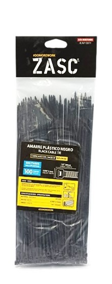 AMARRE 2.5 mm X 200 mm. NEGRO. ZASC (EMP. 100 UND)