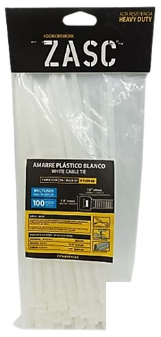 AMARRE 4.8 mm X 200  mm BLANCO, ZASC (EMP. 100 UND)