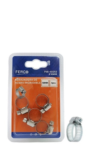 ABRAZADERA DE ACERO INOXIDABLE 16mm (5/8") (4 PZS). FERCO