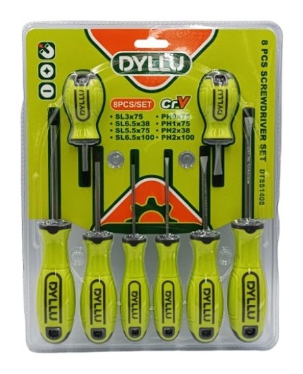 JUEGO DE DESTORNILLADORES 8 PZS CR-V,  MANGO ERGONOMICO. DYLLU