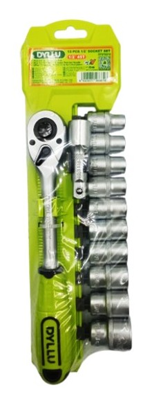 JUEGO DE DADOS 12 PZS C/RACHET Y EXTENSION 1/2"  (10 - 24mm) CR-V. DYLLU