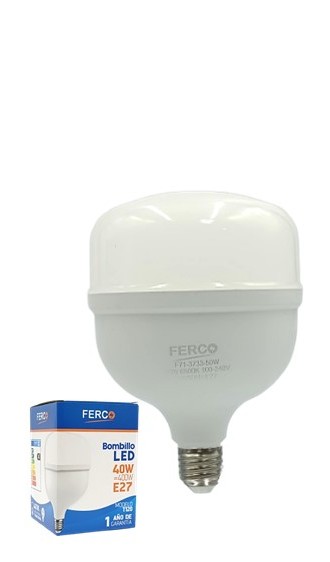 BOMBILLO AHORRADOR LED KING HAT T120, 40W, E-27, 6500K (100-240V). FERCO