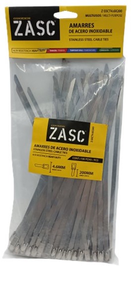 AMARRE 4.6 mm X 200 mm ACERO INOXIDABLE. ZASC (EMP. 100 UND)