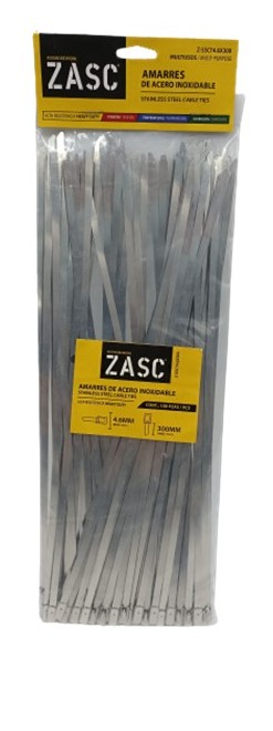 AMARRE 4.6 mm X 300 mm ACERO INOXIDABLE. ZASC (EMP. 100 UND)