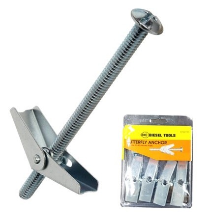 RAMPLUG METALICO TIPO MARIPOSA 1/4" X 3" C/TORNILLO. DIESEL TOOLS (4 PZS)